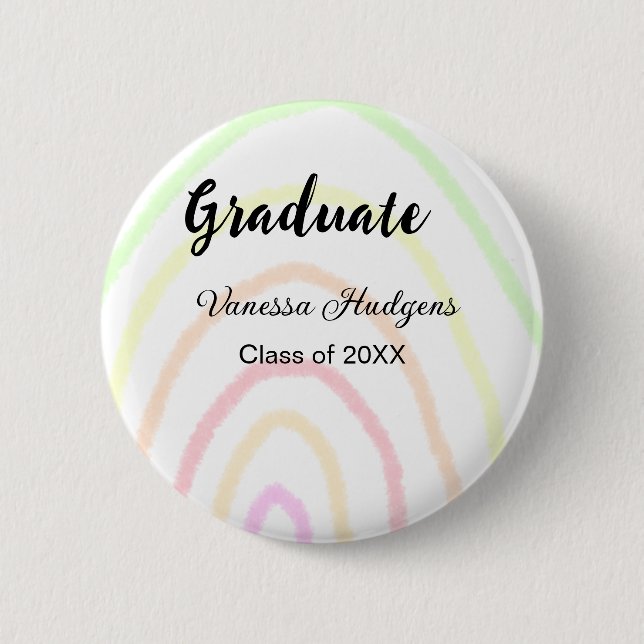 Colourful rainbow boho graduation add name year  2 inch round button (Front)