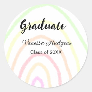 Colourful rainbow boho graduation add name year classic round sticker