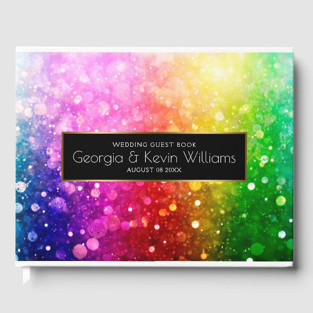 Colourful Rainbow Bokeh Glitter pattern Guest Book (Front)