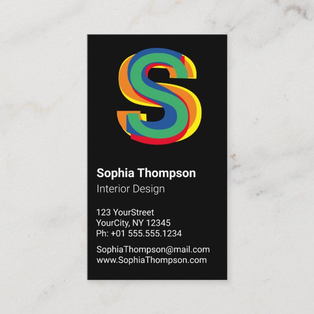 Colourful Rainbow Bold Typography Monogram Letter Business Card (Front)
