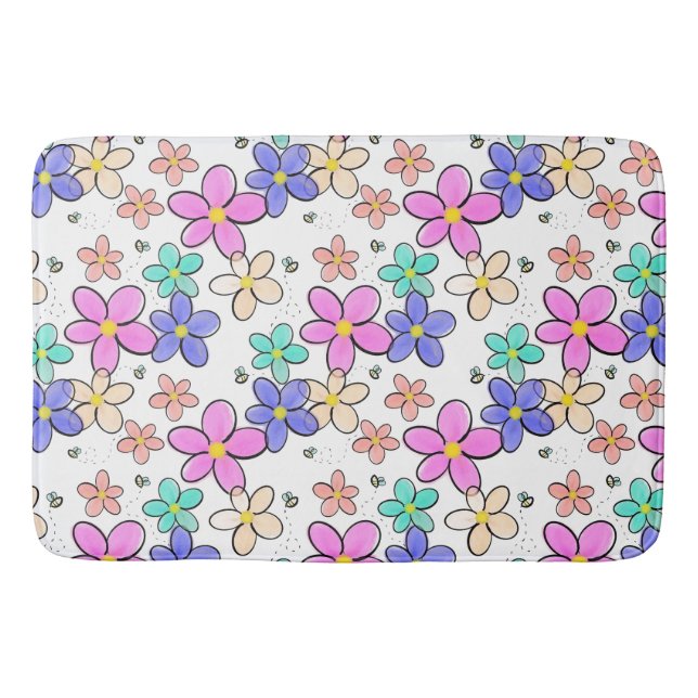 colourful rainbow bright flowers bumble bees flora bath mat (Front)