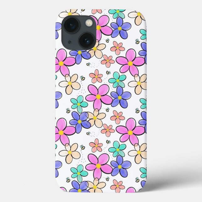 colourful rainbow bright flowers bumble bees flora Case-Mate iPhone case (Back)