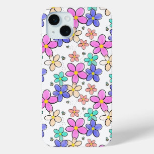 colourful rainbow bright flowers bumble bees flora iPhone 15 mini case