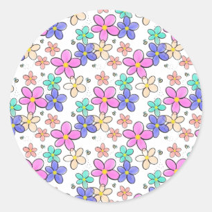 colourful rainbow bright flowers bumble bees flora classic round sticker