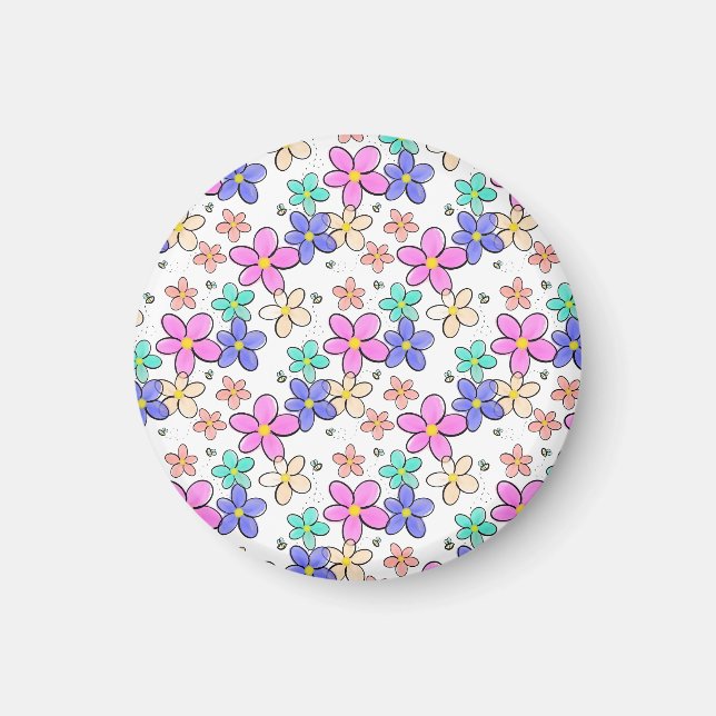 colourful rainbow bright flowers bumble bees flora magnet (Front)