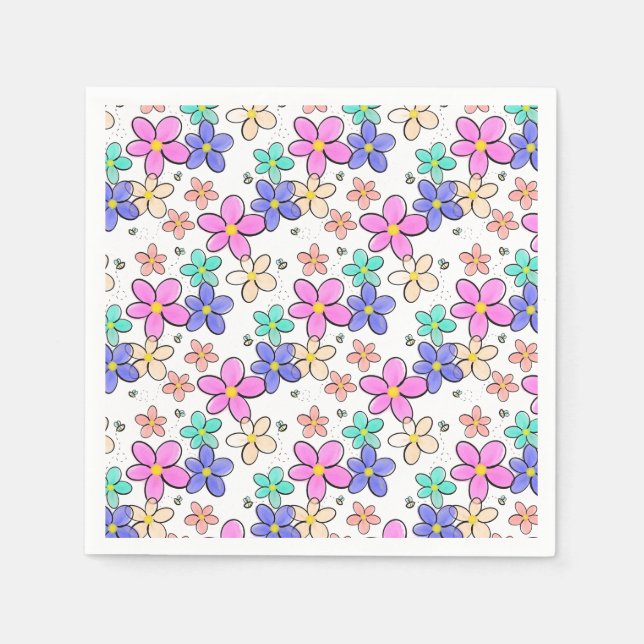 colourful rainbow bright flowers bumble bees flora napkin (Front)