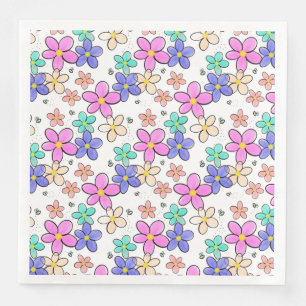 colourful rainbow bright flowers bumble bees flora napkin