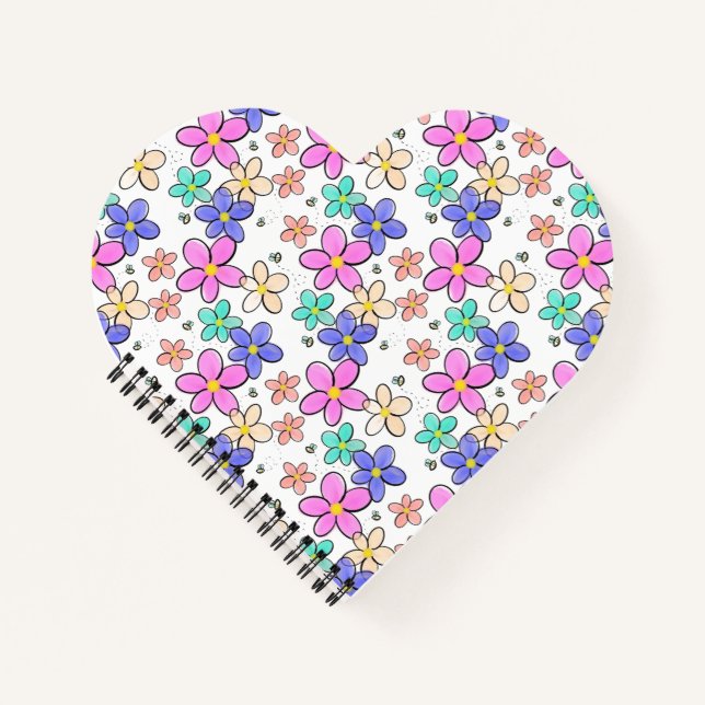 colourful rainbow bright flowers bumble bees flora notebook (Front)