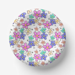 colourful rainbow bright flowers bumble bees flora paper plate