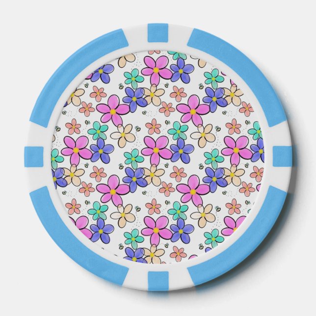 colourful rainbow bright flowers bumble bees flora poker chips (Front)