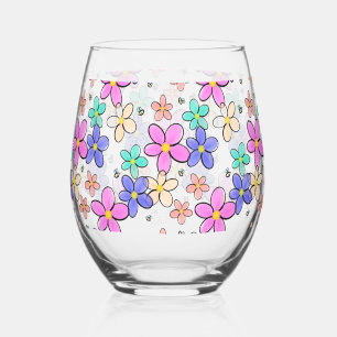 colourful rainbow bright flowers bumble bees flora stemless wine glass