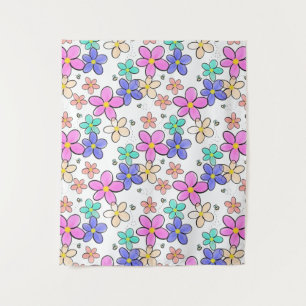 colourful rainbow bright flowers bumble bees flora tapestry
