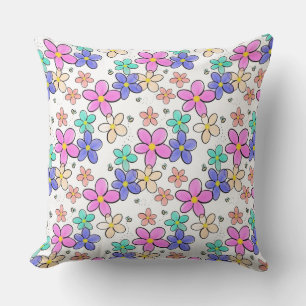 colourful rainbow bright flowers bumble bees flora throw pillow