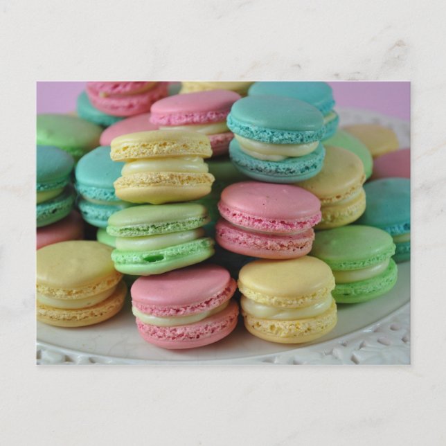 Colourful rainbow bright macarons macaron postcard (Front)