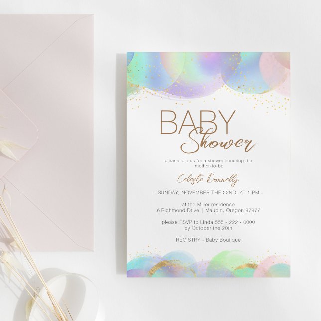 Colourful Rainbow Bubble Gender Neutral Baby Showe Invitation (Creator Uploaded)