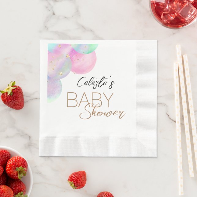 Colourful Rainbow Bubbles White Baby Shower Napkin (Insitu)