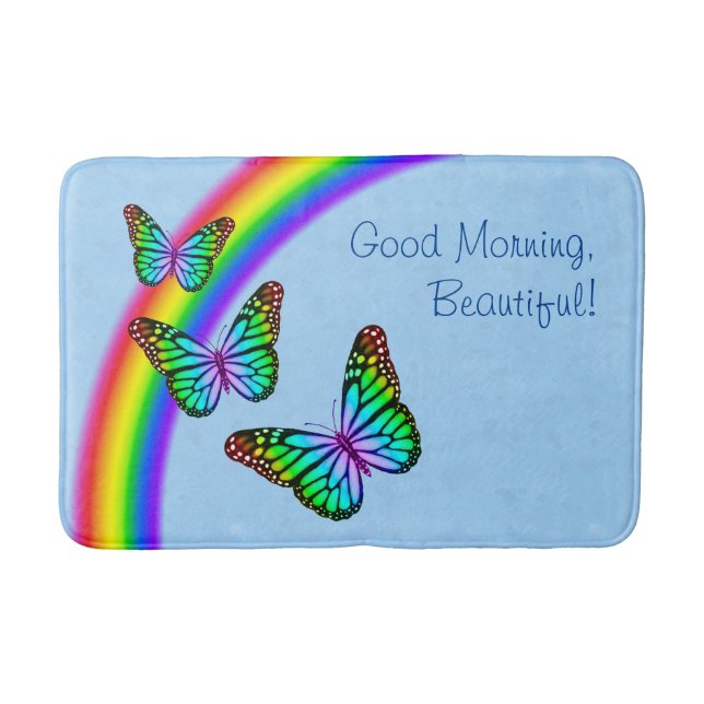 Colourful Rainbow Butterflies Bath Mat (Front)