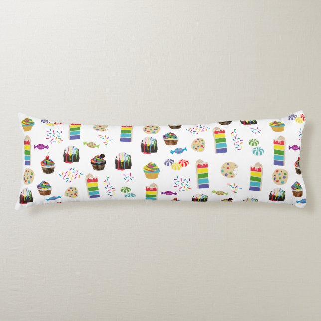 Colourful Rainbow Cake Desserts & Sprinkles Patter Body Pillow (Front)