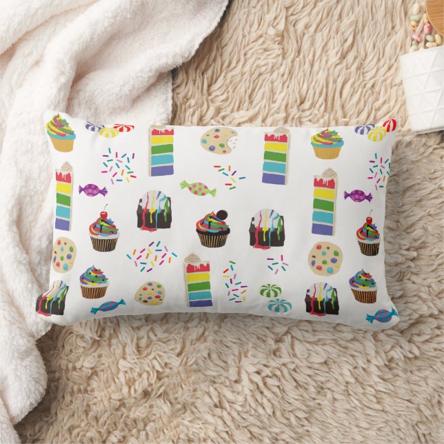 Colourful Rainbow Cake Desserts & Sprinkles Patter Lumbar Pillow (Blanket)
