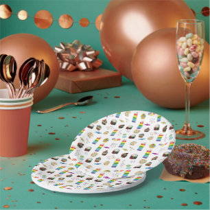 Colourful Rainbow Cake Desserts & Sprinkles Patter Paper Plate