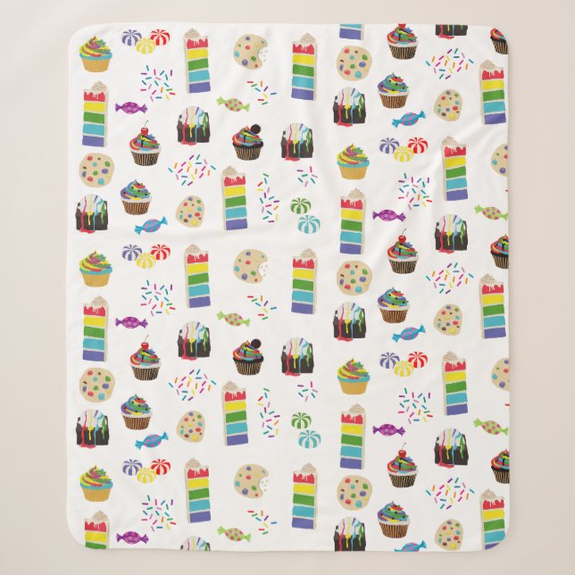 Colourful Rainbow Cake Desserts & Sprinkles Patter Sherpa Blanket (Front)