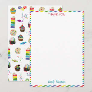 Colourful Rainbow Cake Desserts & Sprinkles Patter Thank You Card