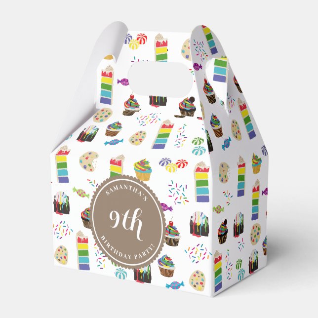Colourful Rainbow Cake Sprinkles Birthday Party Favor Box (Front Side)