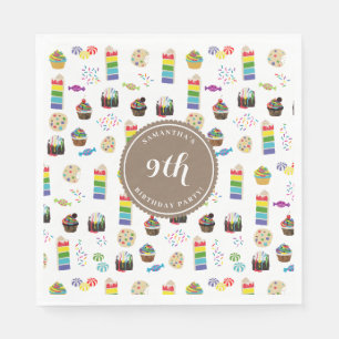 Colourful Rainbow Cake Sprinkles Birthday Party Napkin