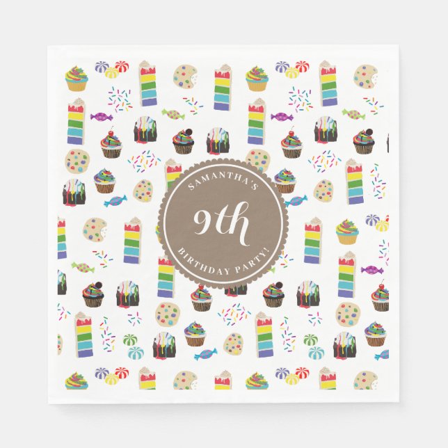 Colourful Rainbow Cake Sprinkles Birthday Party Napkin (Front)