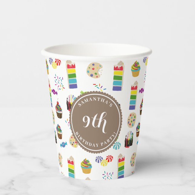 Colourful Rainbow Cake Sprinkles Birthday Party Paper Cups (Front)