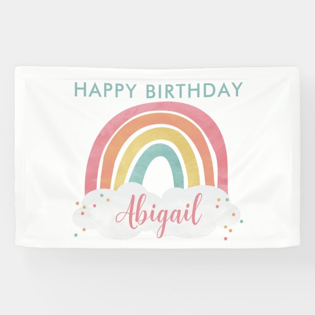 Colourful Rainbow Calligraphy Kids Birthday Banner (Horizontal)