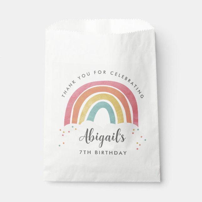 Colourful Rainbow Calligraphy Kids Birthday Favour Bag (Front)