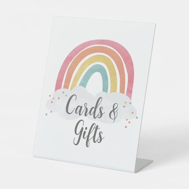 Colourful Rainbow Calligraphy Kids Birthday Gifts Pedestal Sign (Front)