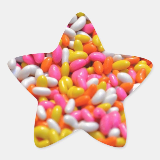 Colourful rainbow candy jelly bean confectionery star sticker (Front)