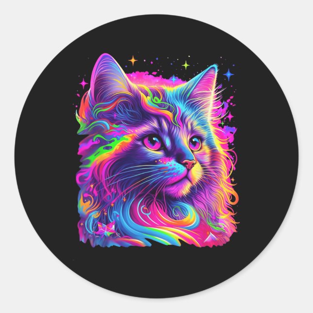 Colourful Rainbow Cat Graphic  Classic Round Sticker (Front)