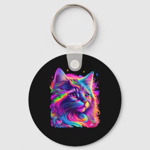Colourful Rainbow Cat Graphic Keychain