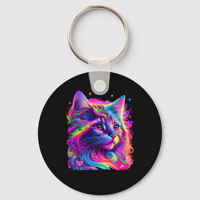 Colourful Rainbow Cat Graphic  Keychain (Front)
