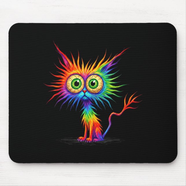 Colourful rainbow cat graphic  mouse pad (Front)