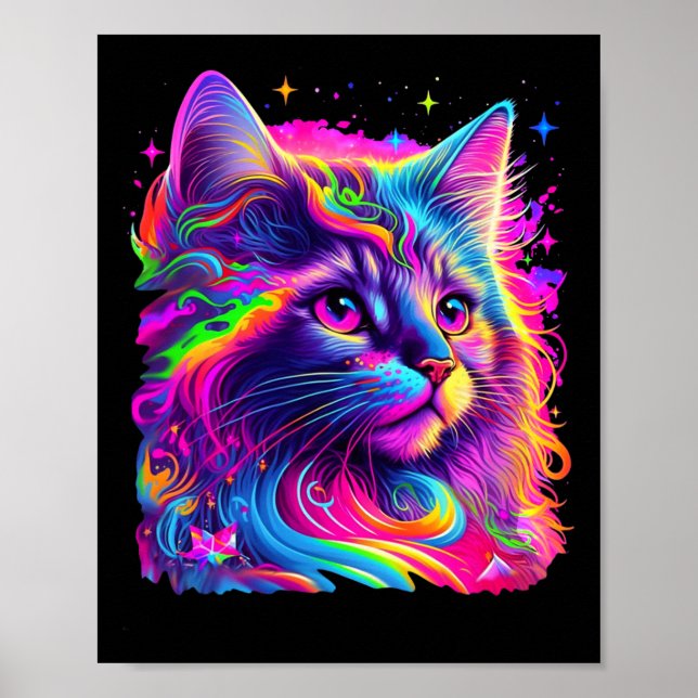 Colourful Rainbow Cat Graphic  Poster (Front)