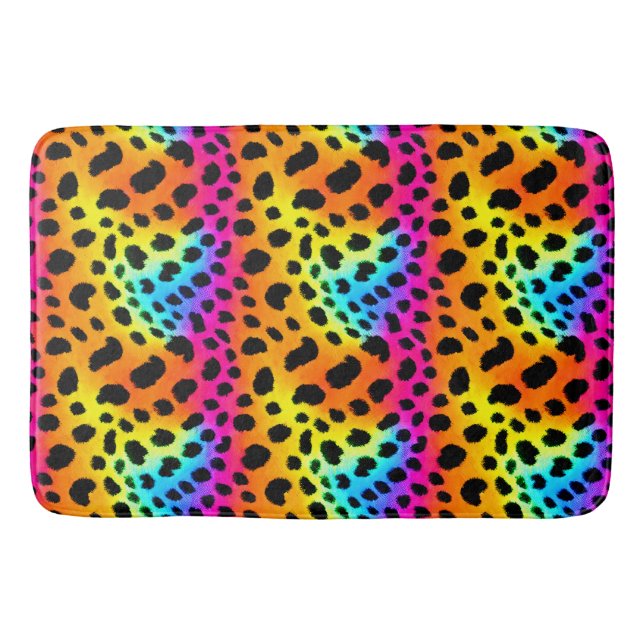 Colourful Rainbow Cheetah Seamless Pattern     Bath Mat (Front)