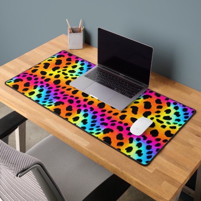 Colourful Rainbow Cheetah Seamless Pattern   Desk Mat (Office 2)