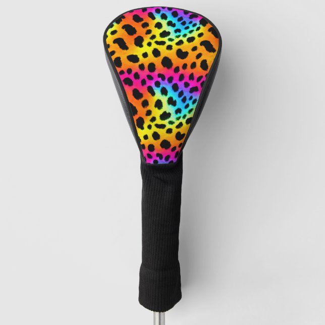Colourful Rainbow Cheetah Seamless Pattern  Golf Head Cover (Front)