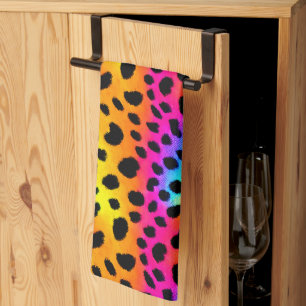 Colourful Rainbow Cheetah Seamless Pattern  Kitchen Towel