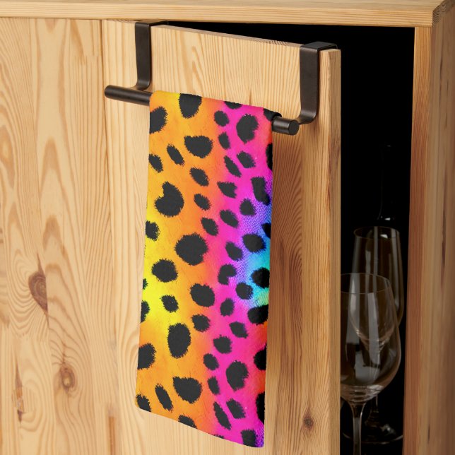 Colourful Rainbow Cheetah Seamless Pattern  Kitchen Towel (Thirds Fold)