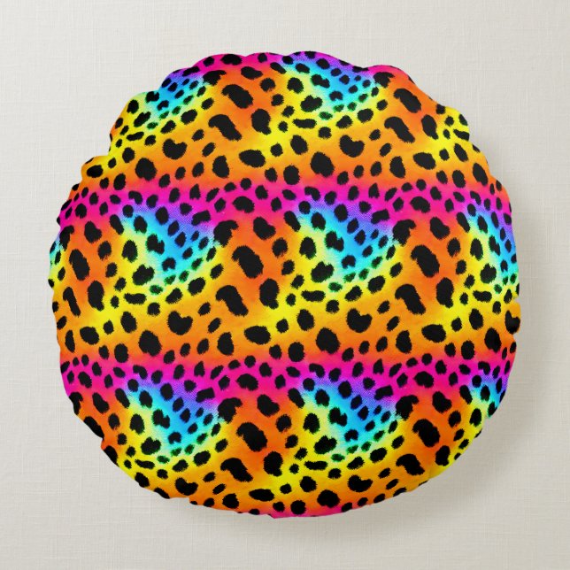 Colourful Rainbow Cheetah Seamless Pattern  Round Pillow (Front)
