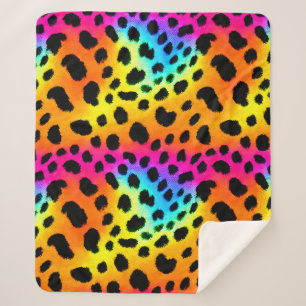 Colourful Rainbow Cheetah Seamless Pattern Sherpa Blanket