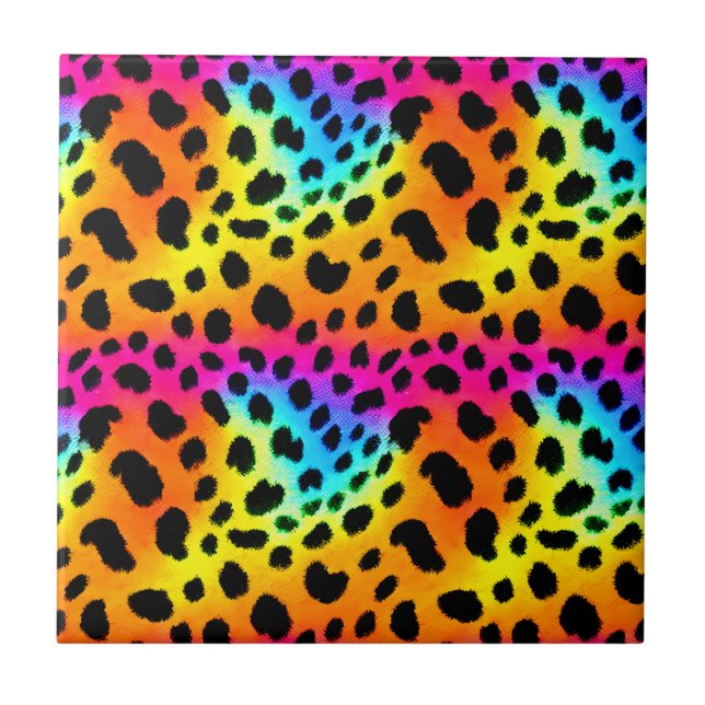 Colourful Rainbow Cheetah Seamless Pattern  Tile (Front)