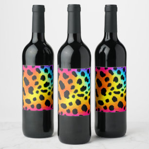 Colourful Rainbow Cheetah Seamless Pattern  Wine Label