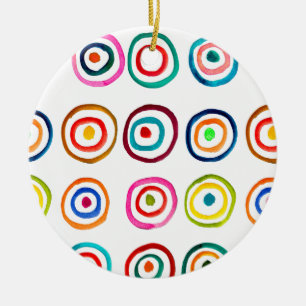 Colourful rainbow circles art watercolor ceramic ornament