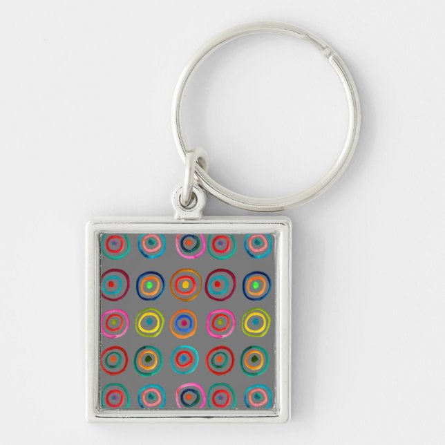Colourful rainbow circles art watercolor keychain (Front)